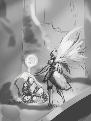 Valkyrie guiding a soldier to Valhalla